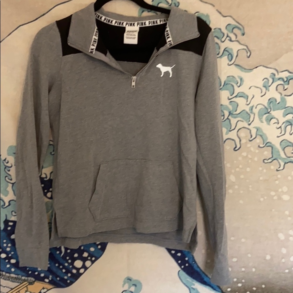 PINK Gray Half Zip Pullover